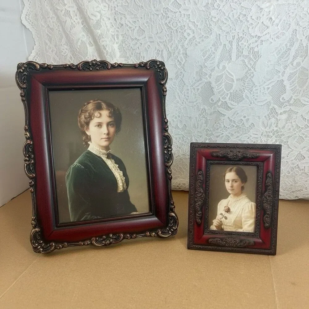 JC Penney Victorian Wine Picture Frames Set Ornate Red Burgandy  5x7 3x5 Decor